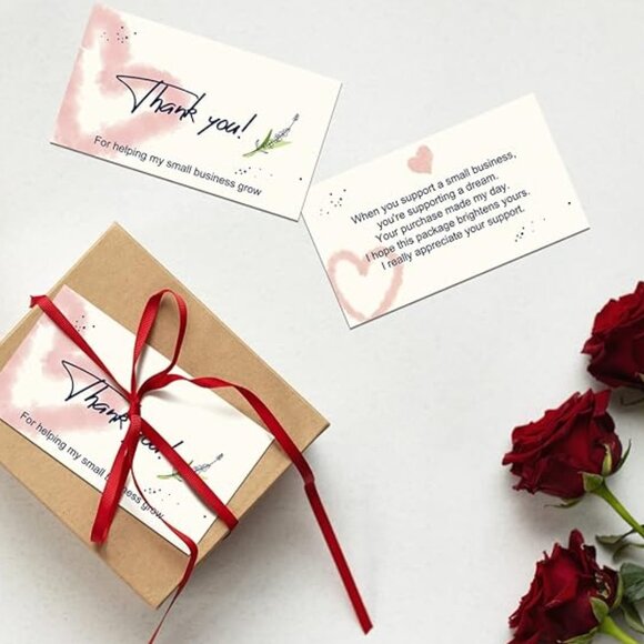 Thank You Cards 2 Sided 50 Supporting My Small Business Sales Heart Stylish Nice - Picture 2 of 2